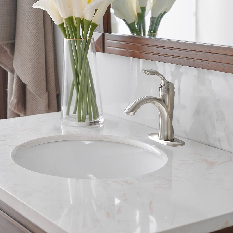 BWE Brushed Nickel Bathroom Faucet Single Handle Bathroom Sink Faucet One Hole with Pop Up Drain Assembly and Supply Lines Commercial Vanity Restroom Lavatory Mixer Tap - Image 2